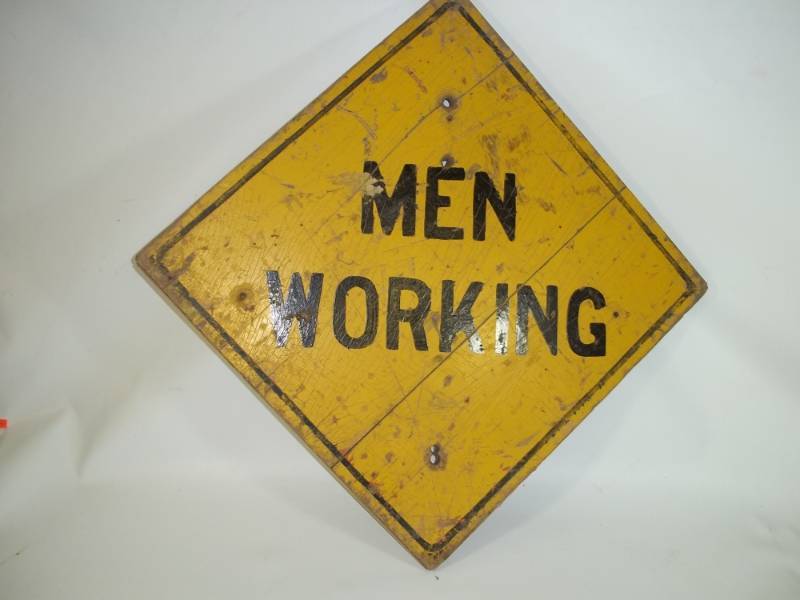 lot 30 image: Triangular Men Working Wooden Sign 23 x 23