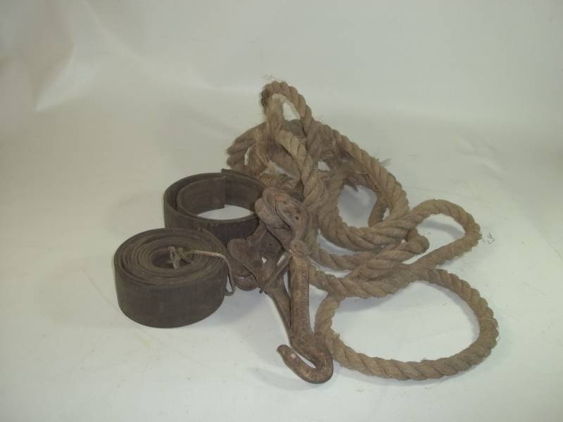 lot 83 image: Vintage Farm Pulley wLeather Straps