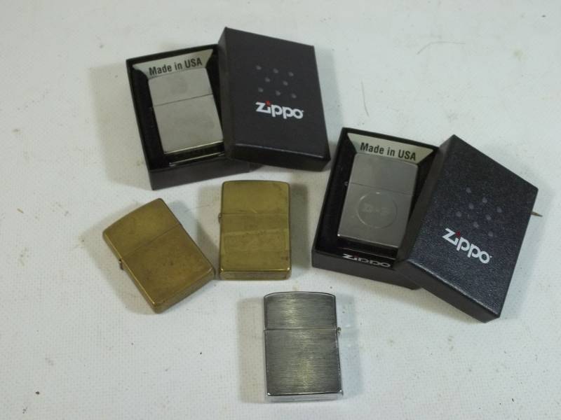 lot 117 image: Vintage Zippo Brass Lighters & Newer Zippo in Box