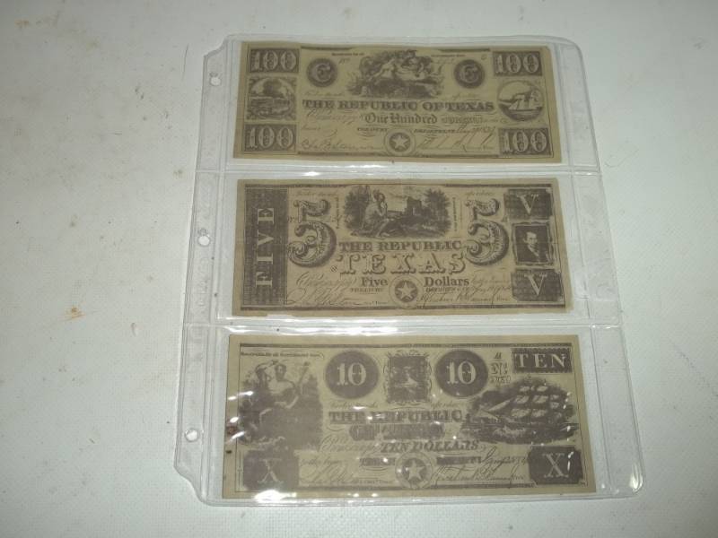 lot 124 image: 3 Republic of Texas Currency