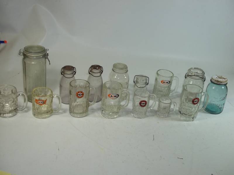 lot 136 image: Vintage A & W Mugs and Vintage Glass Jars