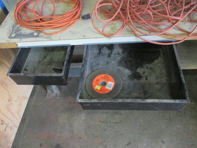 lot 128 image: Work BenchTable, Chords, 16 Compt. Organizer, Fire Ext.