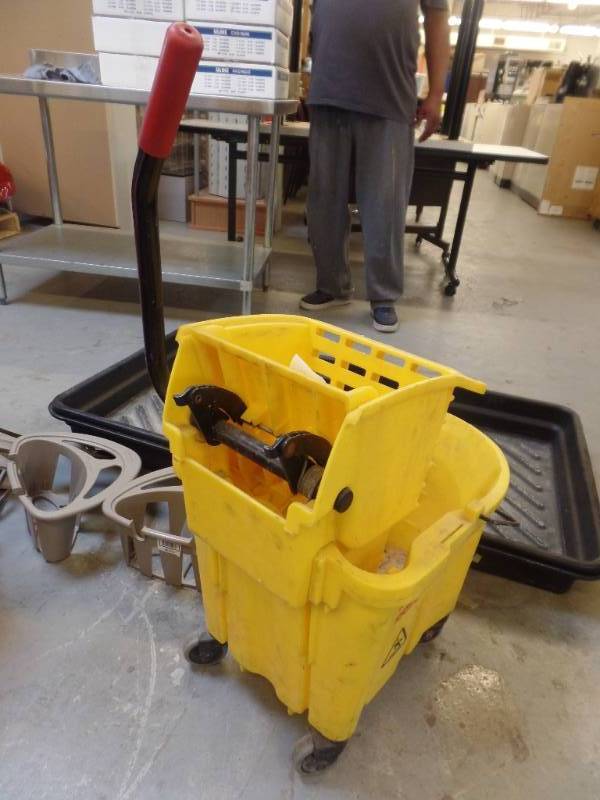 MOP BUCKET, DRAIN PAN, HOSE HANGERS ABI 414 INDUSTRIAL SHELVING AND