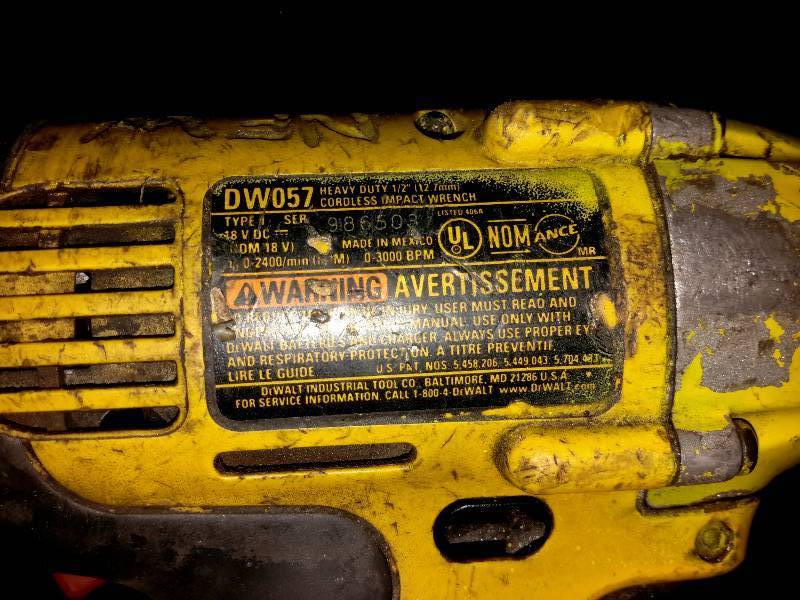 lot 111 image: Dewalt, DW057, Heavy Duty 2 in Cordless Impact Wrench