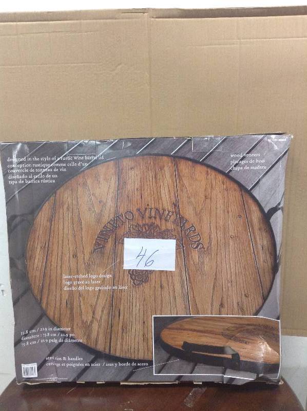 Wooden Wine Barrel Top Round Serving Tray Wood Platter 22 Diameter