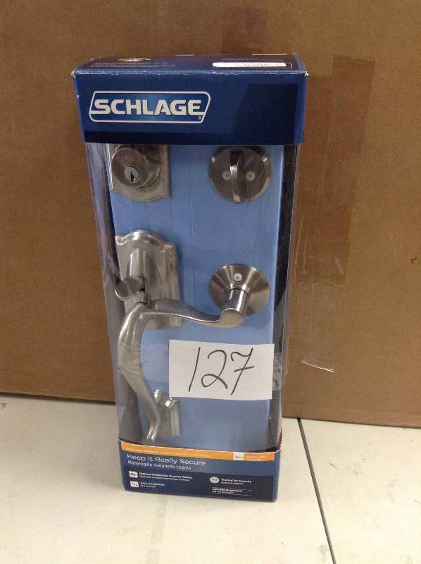Schlage F60 Camelot Accent Traditional Satin Nickel Single-Lock Keyed Entry Door Handleset new