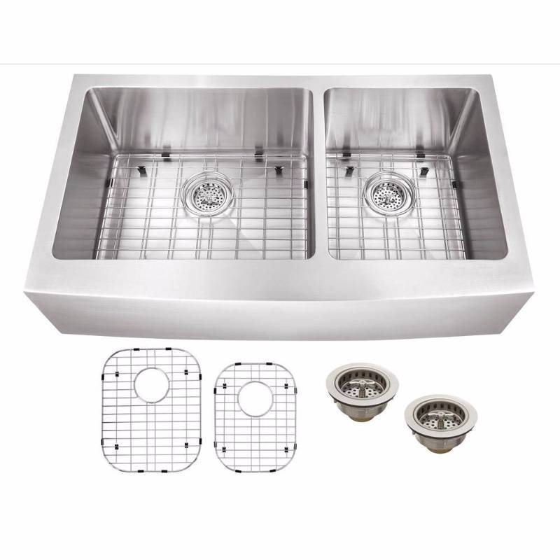 lot 69 image: Schon All-in-One Apron Front Stainless Steel 36 in. Double Basin Kitchen Sink
