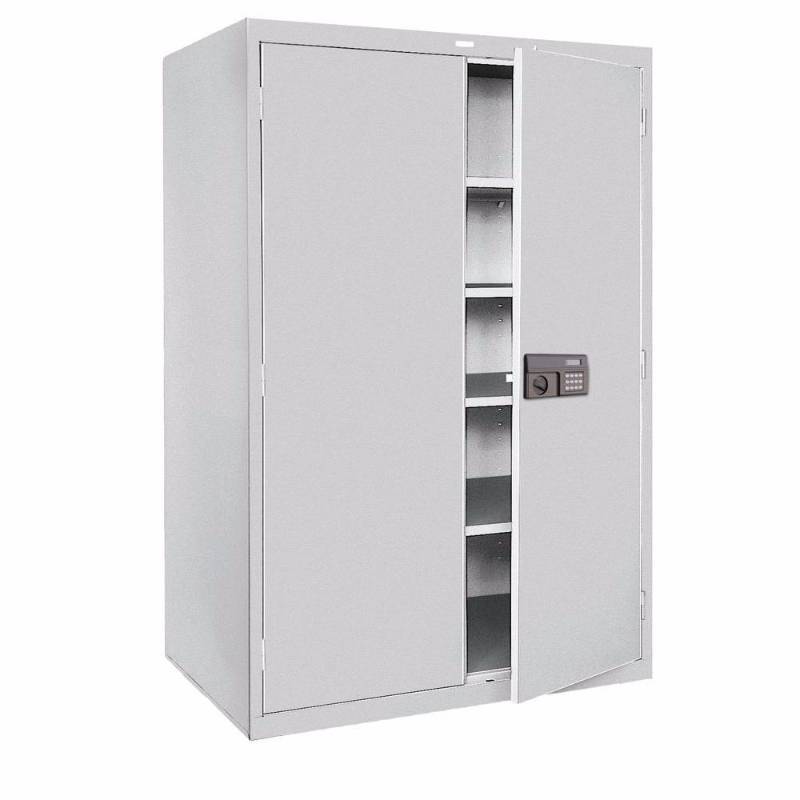 lot 89 image: (3) Sandusky 36 in. L x 18 in. D x 72 in. H Quick Assembly Keyless Electronic Coded Steel Cabinet in Dove Gray