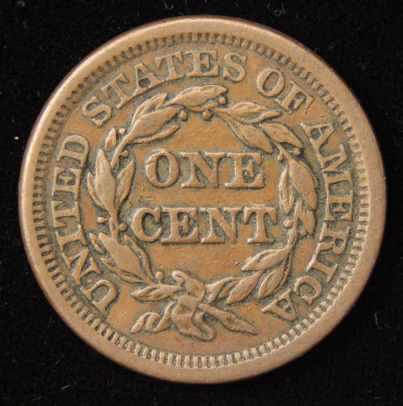 1848 US BRAIDED HAIR LARGE CENT XF