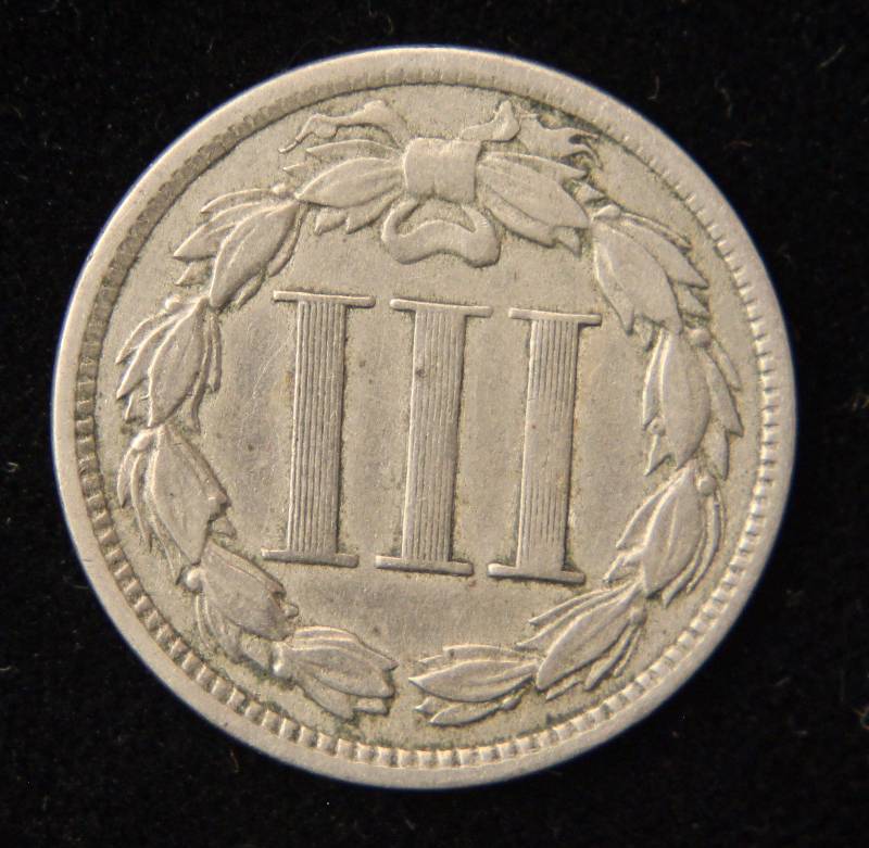 1868 US THREE CENT NICKEL VF