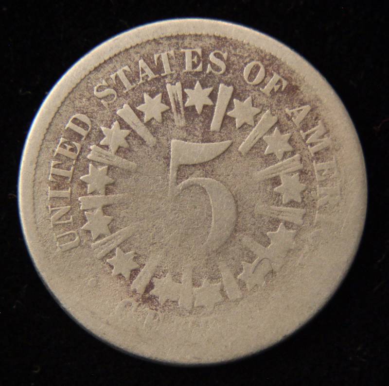 1866 US SHIELD NICKEL WITH RAYS GOOD