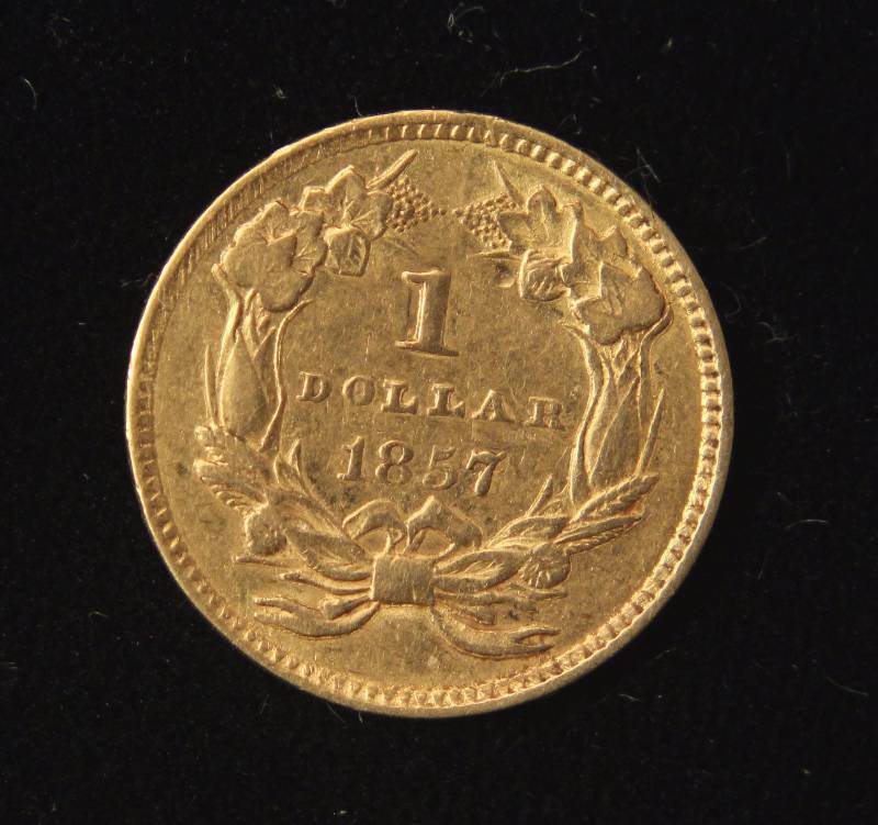 1857 TYPE III US $1 GOLD INDIAN PRINCESS AU DETAILS