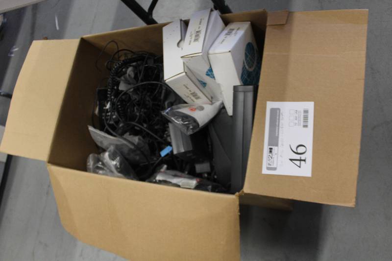 lot 46 image: Box Lot Includes Misc. Cords, Iomega CDRW Drives