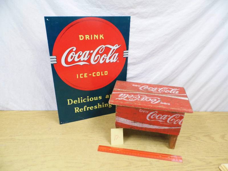 lot 12 image: Coke Tin Sign - Step Stool