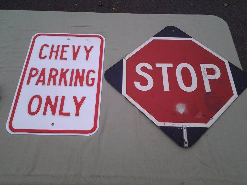 lot 38 image: Chevy Parking Sign 12x18, 2-Sided Sign STOPSLOW 16x16