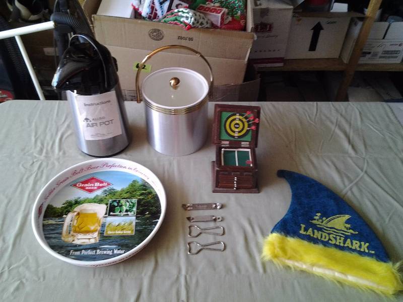 lot 42 image: Grain Belt Beer Tray, Hamms & Other Bottle Openers, Ice Bucket, Coasters, Air Pot