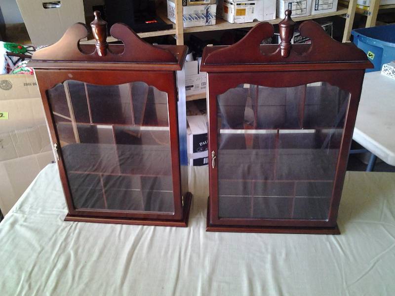 lot 63 image: Pair Of Wall Hung Curio Shelf Cabinets