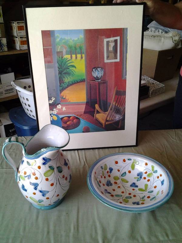lot 68 image: Bowl & Pitcher (Italy), Colorful Framed Print 24x18