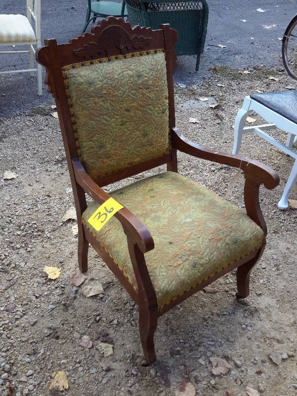 lot 36 image: Oak and upholstered Victorian style Accent Chair