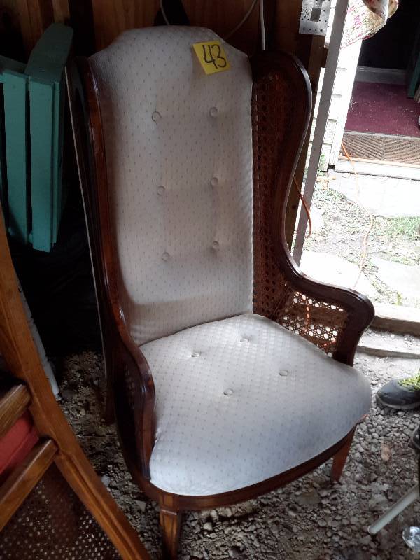 lot 43 image: High Wing back, wicker and upholstered Occasional Chair