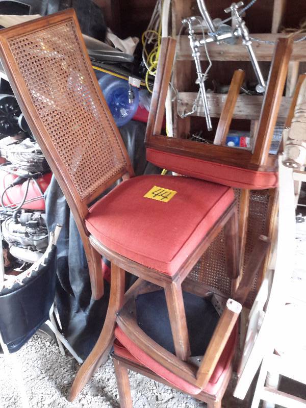 lot 44 image: 6, Wicker Back and walnut  and upholstered dining chairs