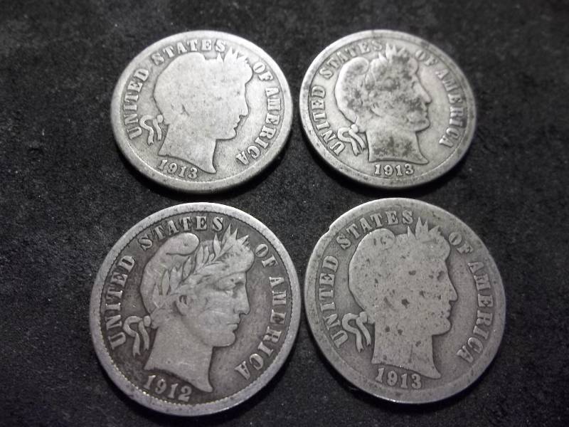 4-Barber Dimes 1912, 1913