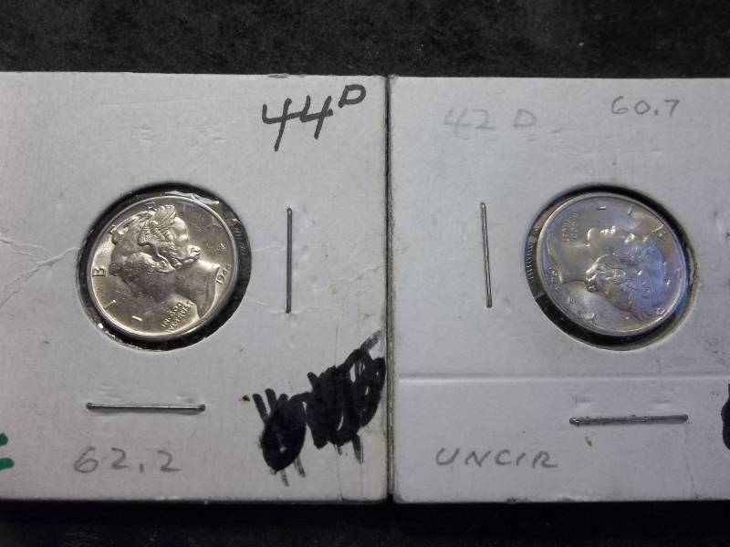 1942 D, 1944 D Mercury Dimes Unc.