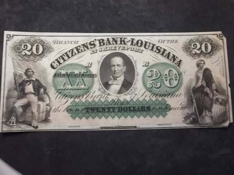 1857- 20 Dollar Broken Bank Note From Citizens State Bank Of Louisiana