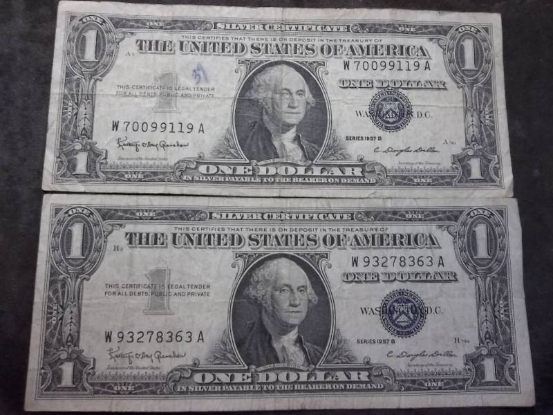 2-US One Dollar Silver Certificates Series 1957 B