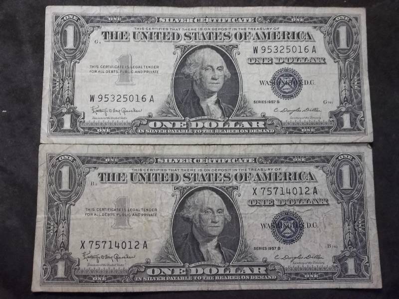 2-US One Dollar Silver Certificates Series 1957 B