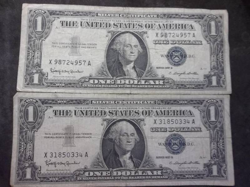 2-US One Dollar Silver Certificates Series 1957 B