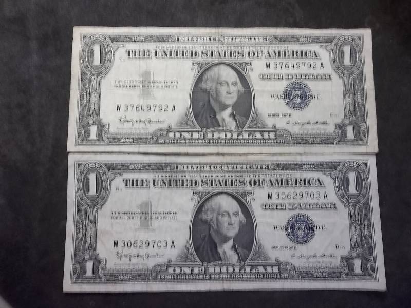 2-US One Dollar Silver Certificates Series 1957 B