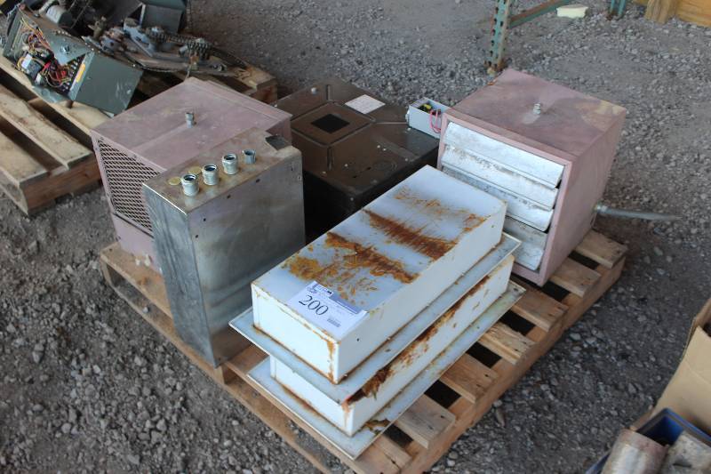 lot 200 image: Pallet Lot of Space Heaters, Fire Extinguisher Boxes