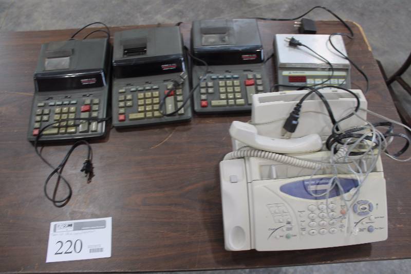 lot 220 image: Office Equipment Includes Telephone Fax, Scale, 3-Adding Machines