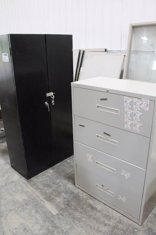 lot 242 image: Lot of (2) Metal File Cabinets Includes Hirsh Locking w Key