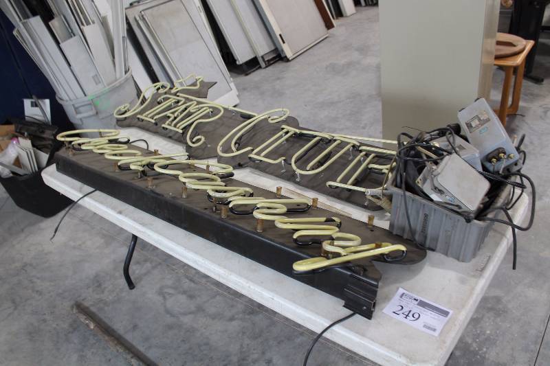 lot 249 image: Lot of (2) Star Club, Check Cashing Neon Light Fixtures w Transco Power Boxes, Conduit, Box & Contents