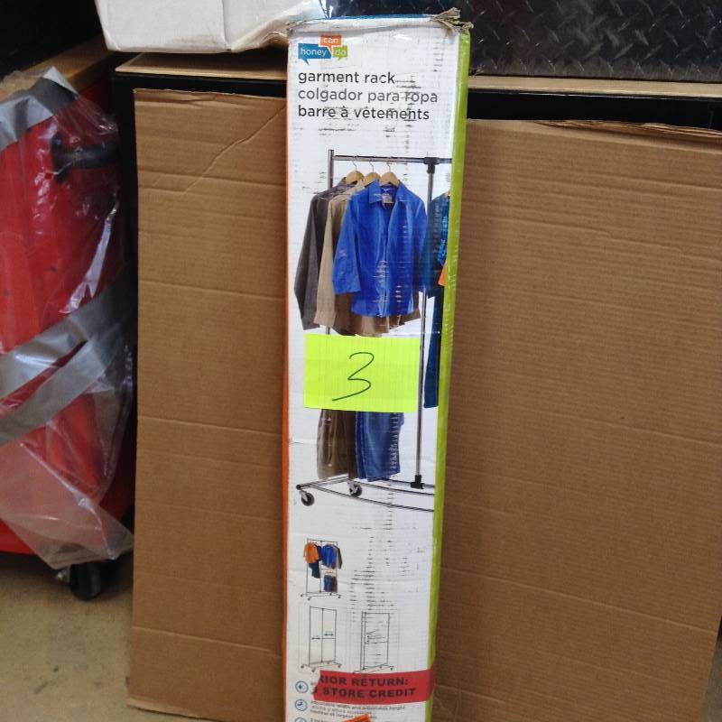 lot 3 image: Honey-Can-Do Dual Bar Adjustable Steel Rolling Garment Rack in Chrome Never used