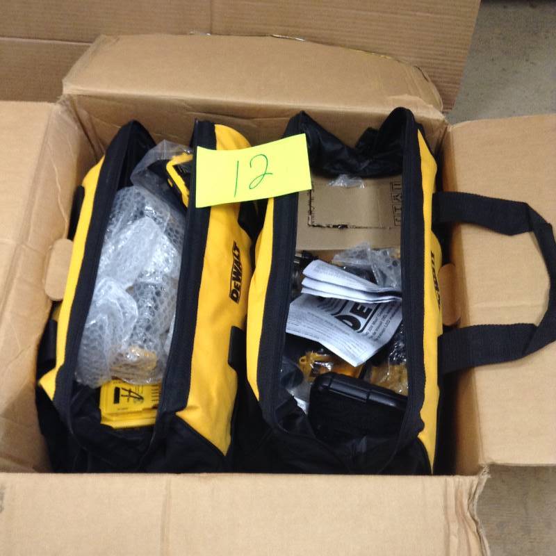 lot 12 image: DEWALT 20-Volt MAX XR Lithium-Ion Cordless Combo Kit (9-Tool) with (2) Batteries 2Ah, Charger and (2) Contractor Bags MSRP $549 Never used