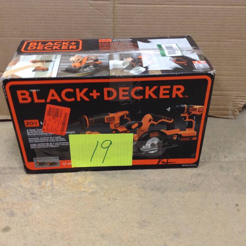 lot 19 image: Never used BLACKDECKER 20-Volt MAX Lithium-Ion Cordless Combo Kit (4-Tool) with (2) Batteries 1.5Ah and Charger