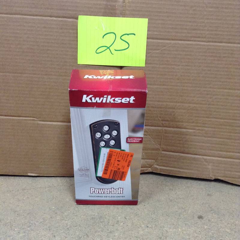 lot 25 image: Never used Kwikset Powerbolt Single Cylinder Venetian Bronze Electronic Deadbolt featuring SmartKey