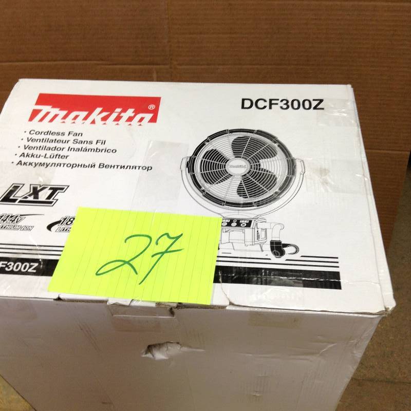 lot 27 image: Never used Makita 18-Volt LXT Lithium-Ion 13 in. Cordless Job Site Fan (Tool-Only)
