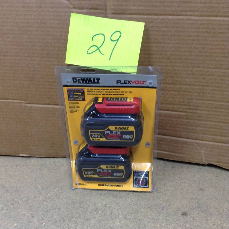 lot 29 image: New DEWALT FLEXVOLT 20-Volt60-Volt MAX Lithium-Ion Battery Pack 6.0Ah (2-Pack)