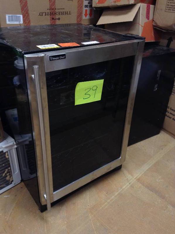 lot 39 image: MSRP $499 Some damage Magic Chef 16-Bottle  77 Can Dual-Zone Wine and Beverage Cooler