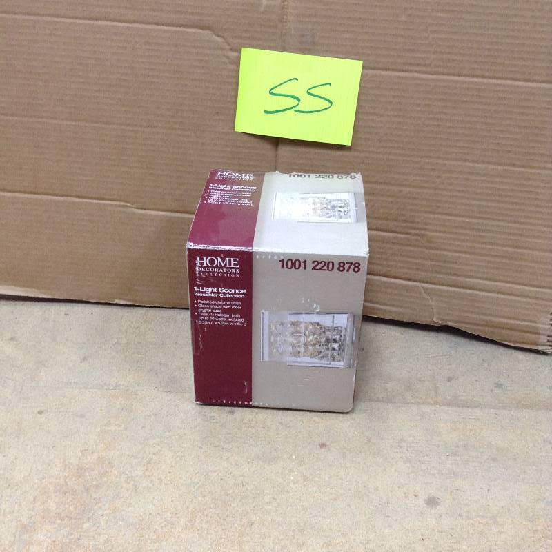 lot 55 image: Never used Home Decorators Collection Crystal Cube 1-Light Polished Chrome Vanity Light