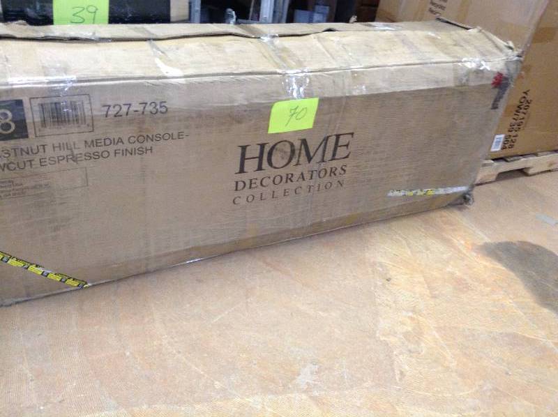 lot 70 image: MSRP $499 never used Home Decorators Collection Chestnut Hill 68 in. Media Console Electric Fireplace in Rustic Walnut