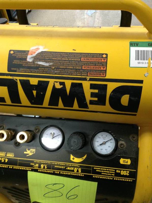 lot 86 image: MSRP $399 used DEWALT 4.5 Gal. Portable Electric Air Compressor