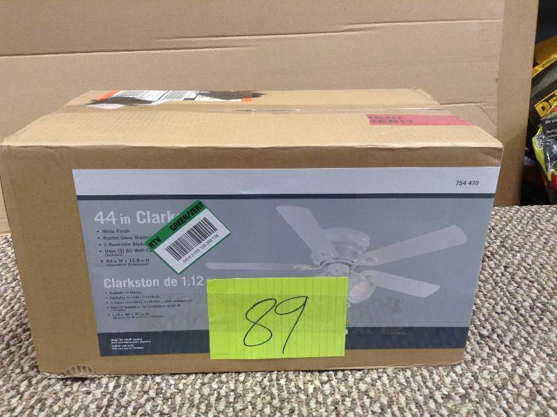 lot 89 image: never used Clarkston 44 in. Indoor White Ceiling Fan with Light Kit