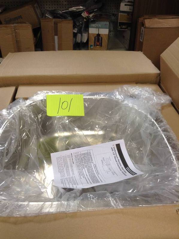 lot 101 image: MSRP $239 never used Elkay Elumina Undermount Stainless Steel 24 in. Single Bowl Kitchen Sink in Satin