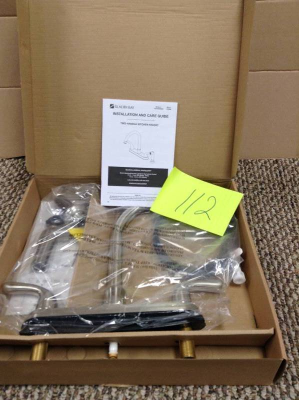 lot 112 image: never used Glacier Bay Builders 2-Handle Standard Kitchen Faucet with Sprayer in Stainless Steel