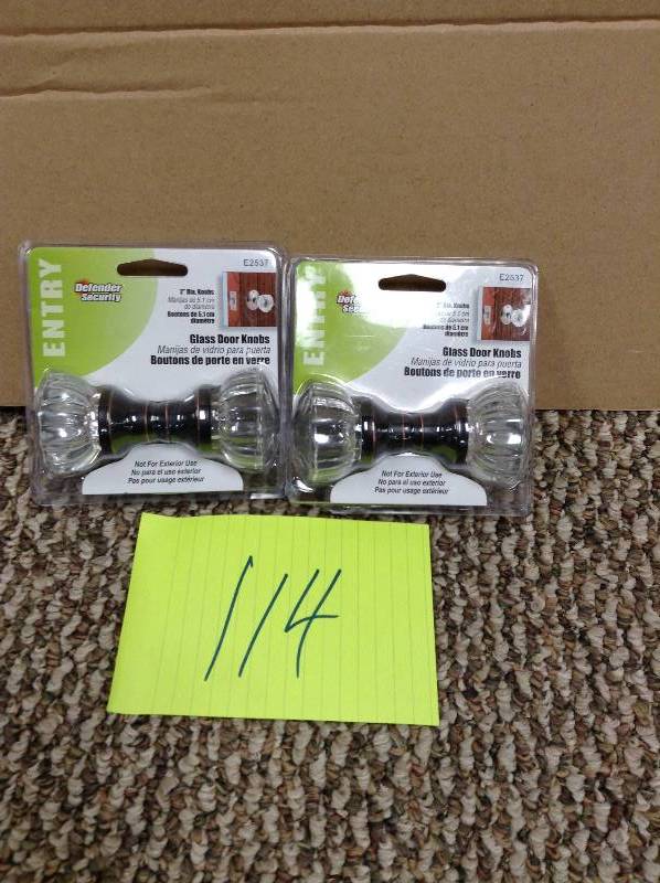 lot 114 image: 2 never used Prime-Line 2 in. Classic Bronze Fluted Glass Door Knob